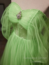 Off The Shoulder Green Tulle Long Semi Formal Prom Dresses, Off Shoulder Green Long Formal Graduation Dresses